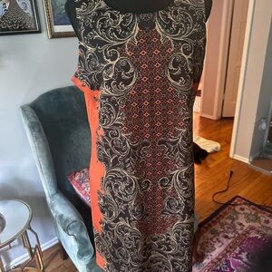 Elegant Orange and Black Patterned Dress